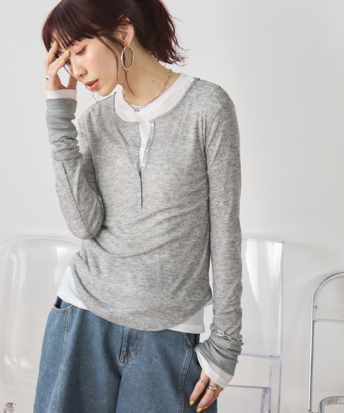 Auntie Rosa Holiday（アンティローザホリデー）の「シアーテレコヘンリーネックプルオーバー（Tシャツ/カットソー・レディース・ブラック/グレー・FREE）」の4枚目の写真