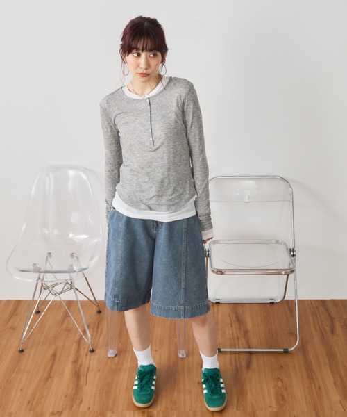 Auntie Rosa Holiday（アンティローザホリデー）の「シアーテレコヘンリーネックプルオーバー（Tシャツ/カットソー・レディース・ブラック/グレー・FREE）」の7枚目の写真