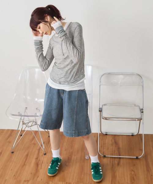 Auntie Rosa Holiday（アンティローザホリデー）の「シアーテレコヘンリーネックプルオーバー（Tシャツ/カットソー・レディース・ブラック/グレー・FREE）」の8枚目の写真