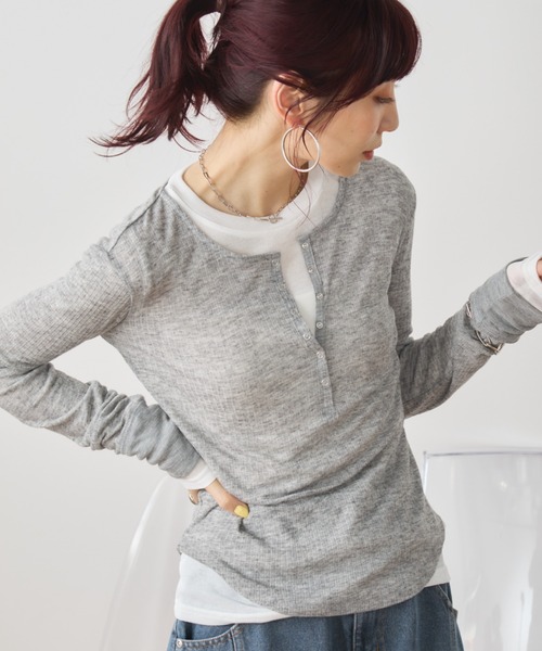 Auntie Rosa Holiday（アンティローザホリデー）の「シアーテレコヘンリーネックプルオーバー（Tシャツ/カットソー・レディース・ブラック/グレー・FREE）」の12枚目の写真