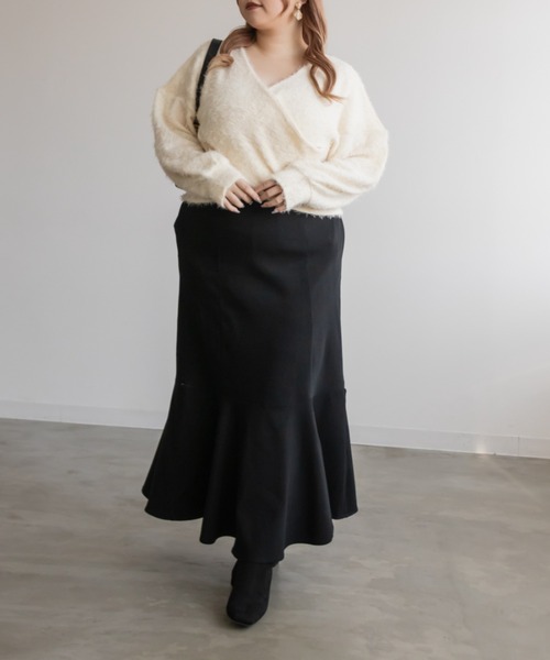 CLETTE(クレット)の「シャギーニットソークロスプルオーバー(Tシャツ/カットソー・レディース・グレー/アイボリー/ブラック・LL/3L/4L)」の15枚目の写真