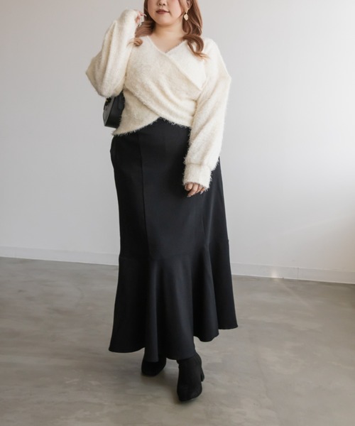 CLETTE(クレット)の「シャギーニットソークロスプルオーバー(Tシャツ/カットソー・レディース・グレー/アイボリー/ブラック・LL/3L/4L)」の16枚目の写真