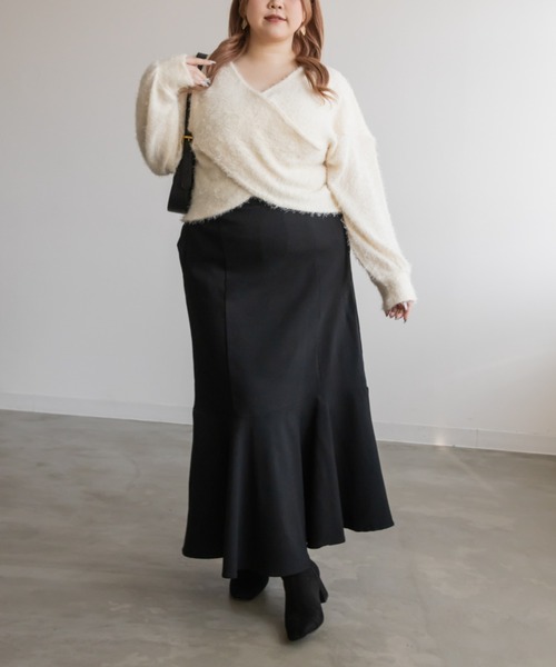 CLETTE(クレット)の「シャギーニットソークロスプルオーバー(Tシャツ/カットソー・レディース・グレー/アイボリー/ブラック・LL/3L/4L)」の17枚目の写真