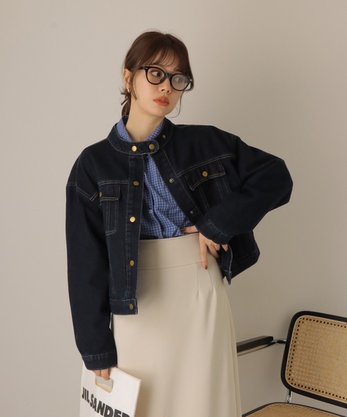LAULEN(ローレン)の「stand collar denim jacket /スタンドカラー デニム ジャケット(デニムジャケット・レディース・ネイビー・FREE)」の2枚目の写真