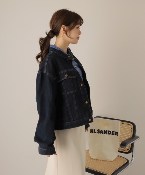 LAULEN(ローレン)の「stand collar denim jacket /スタンドカラー デニム ジャケット(デニムジャケット・レディース・ネイビー・FREE)」の4枚目の写真