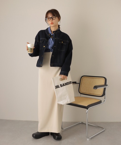 LAULEN(ローレン)の「stand collar denim jacket /スタンドカラー デニム ジャケット(デニムジャケット・レディース・ネイビー・FREE)」の5枚目の写真