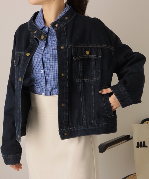 LAULEN(ローレン)の「stand collar denim jacket /スタンドカラー デニム ジャケット(デニムジャケット・レディース・ネイビー・FREE)」の7枚目の写真