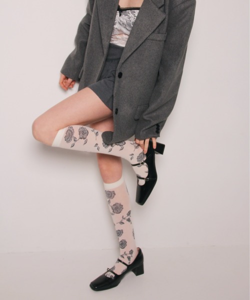 IMARI（イマリ）の「【 IMARI / イマリ 】 シアー ローズ ハイソックス #（ソックス/靴下・レディース・ホワイト/ブラック・FREE）」の6枚目の写真