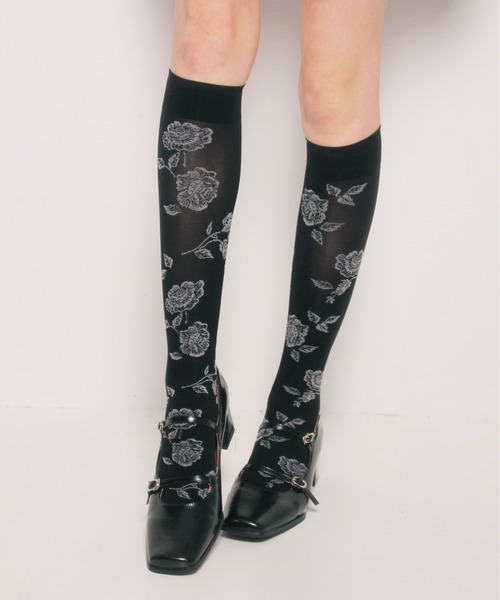 IMARI（イマリ）の「【 IMARI / イマリ 】 シアー ローズ ハイソックス #（ソックス/靴下・レディース・ホワイト/ブラック・FREE）」の12枚目の写真