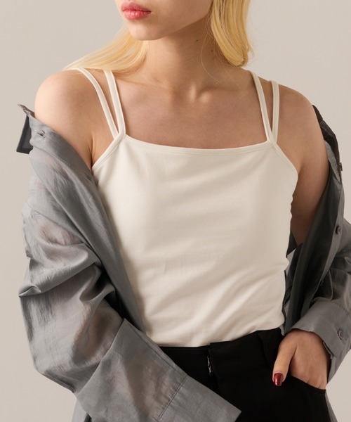 MAGASIN DE MODE Onjna(マガジンデモードオンジェナ )の「【MAGASIN DE MODE Onjna】Painstitch double strap camisole / 天竺カップ付き2本ストラップキャミソール DTK(キャミソール・レディース・ブラック/オフホワイト/ブラウン・FREE)」の10枚目の写真