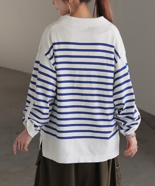 HUG.U（ハグユー）の「襟付きボーダーロンT（Tシャツ/カットソー・レディース・ブラック/ブルー/レッド/ホワイト・FREE）」の14枚目の写真