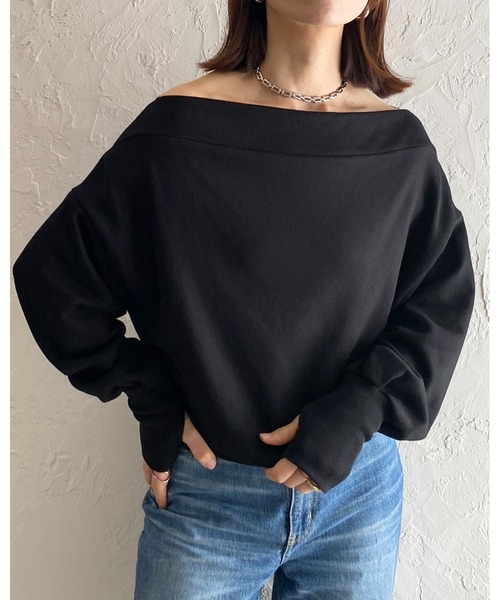 She's Closet(シーズクローゼット)の「長袖ワンショルダー/オフショルダー指穴フィンガーホールスウェット(スウェット・レディース・杢グレー/ブラック/スミクロ/アイボリー・FREE)」の9枚目の写真