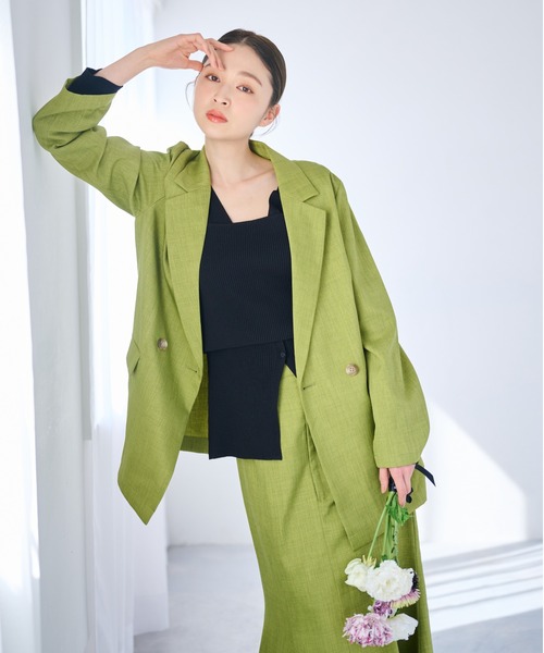 mysty woman(ミスティウーマン)の「【セットアップ着用可】ライトダブルテーラードジャケット 320214(テーラードジャケット・レディース・グレー/チャコールグレー/グリーン/グレイッシュベージュ/ブラウン/ダークグレー・FREE)」の6枚目の写真