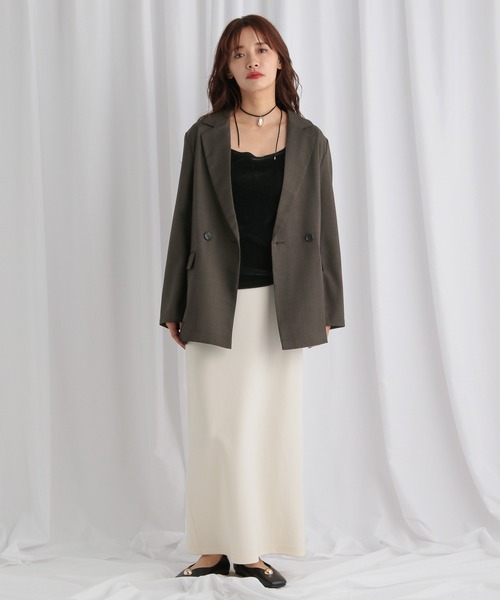 mysty woman(ミスティウーマン)の「【セットアップ着用可】ライトダブルテーラードジャケット 320214(テーラードジャケット・レディース・グレー/チャコールグレー/グリーン/グレイッシュベージュ/ブラウン/ダークグレー・FREE)」の9枚目の写真