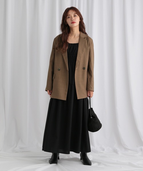 mysty woman(ミスティウーマン)の「【セットアップ着用可】ライトダブルテーラードジャケット 320214(テーラードジャケット・レディース・グレー/チャコールグレー/グリーン/グレイッシュベージュ/ブラウン/ダークグレー・FREE)」の11枚目の写真