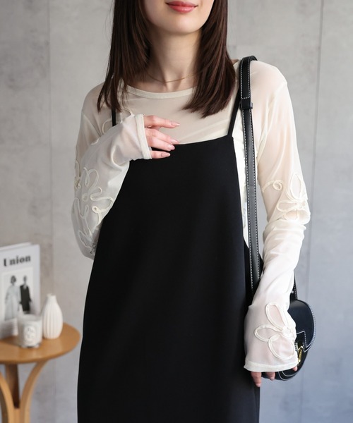 Y4067【デシグアル】 フラワー フロントジップカットソー 個性派トップス セール】 フラワー カット ジャカード ブラウス （シャツ