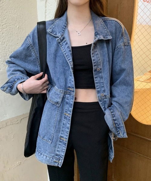 SallyLunn(サリーラン)の「フロントボタンデニムジャケット(デニムジャケット・レディース・ブラック/ブルー・MEDIUM/LARGE)」の2枚目の写真
