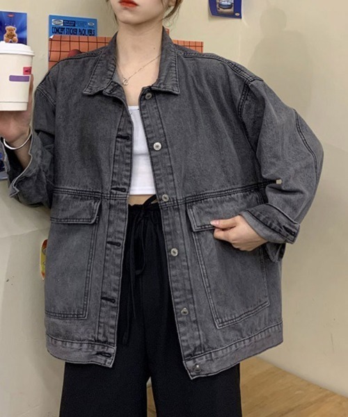 SallyLunn(サリーラン)の「フロントボタンデニムジャケット(デニムジャケット・レディース・ブラック/ブルー・MEDIUM/LARGE)」の1枚目の写真