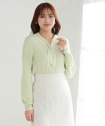 パール使い配色リボンタイニット