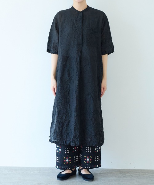 yuni ユニ 新品未使用　コットンナイロンキャッチワッシャーペプラムワンピース ユニ⭐︎yuni ○コットンナイロン キャッチワッシャー ペプラム