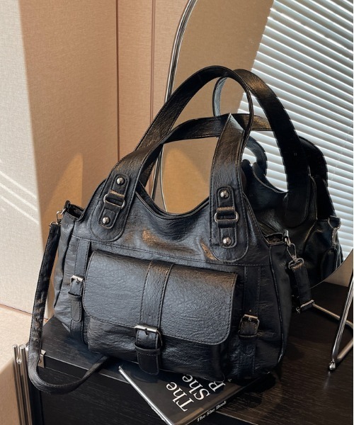 セール】Y2K風 レトロ アウトポケット ショルダーバッグ 2WAY/A4対応大