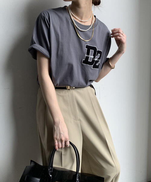 tシャツ サガラ刺繍D2ワッペンTEE レディース サガラ刺繍D2ワッペンTEE（Tシャツ/カットソー）｜DouDou