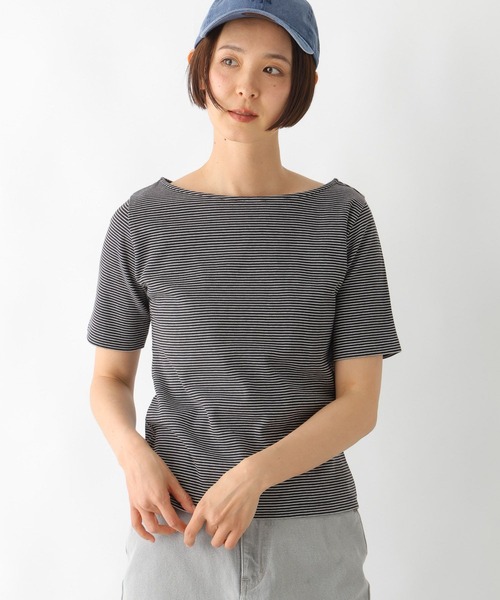 LEPSIM(レプシィム)の「多機能リブ5分袖T 286159(Tシャツ/カットソー・レディース・ブラック/オフホワイト/ホワイト×ブラック・FREE)」の3枚目の写真