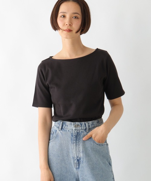 LEPSIM(レプシィム)の「多機能リブ5分袖T 286159(Tシャツ/カットソー・レディース・ブラック/オフホワイト/ホワイト×ブラック・FREE)」の1枚目の写真