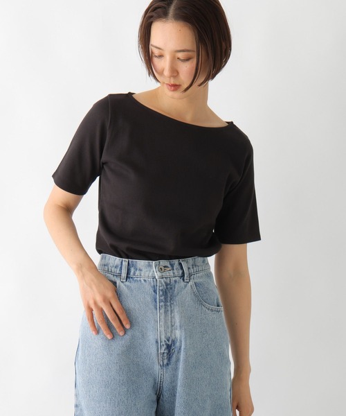 LEPSIM(レプシィム)の「多機能リブ5分袖T 286159(Tシャツ/カットソー・レディース・ブラック/オフホワイト/ホワイト×ブラック・FREE)」の10枚目の写真