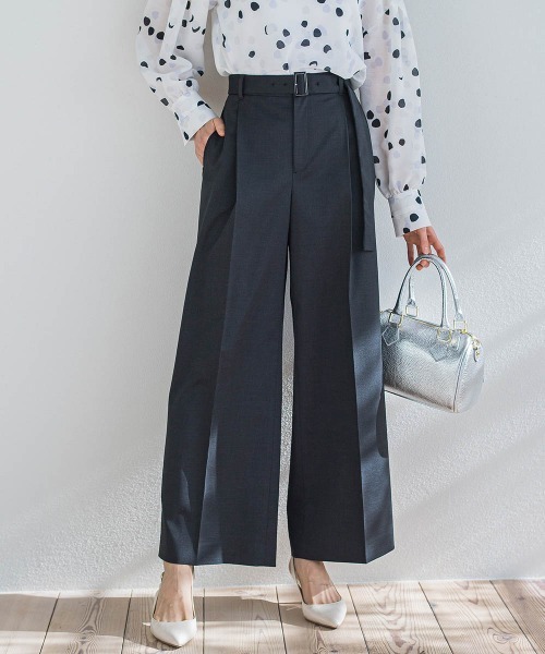 LAUTREAMONT(ロートレアモン)の「ベルト付きワイドシルエットパンツ≪洗濯機で洗える≫(スラックス・レディース・ベージュ/ブラック/ホワイト・7号/11号/9号)」の2枚目の写真