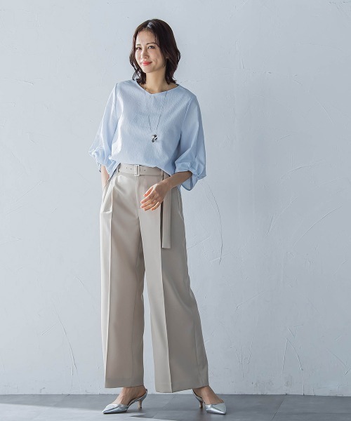 LAUTREAMONT(ロートレアモン)の「ベルト付きワイドシルエットパンツ≪洗濯機で洗える≫(スラックス・レディース・ベージュ/ブラック/ホワイト・7号/11号/9号)」の4枚目の写真