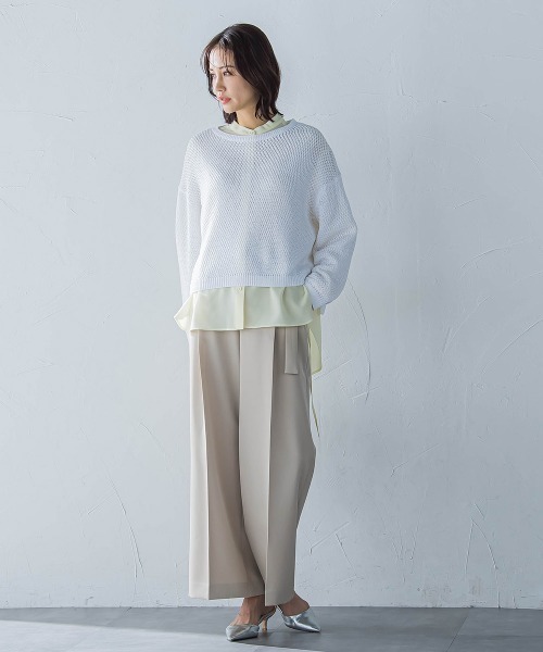LAUTREAMONT(ロートレアモン)の「ベルト付きワイドシルエットパンツ≪洗濯機で洗える≫(スラックス・レディース・ベージュ/ブラック/ホワイト・7号/11号/9号)」の11枚目の写真