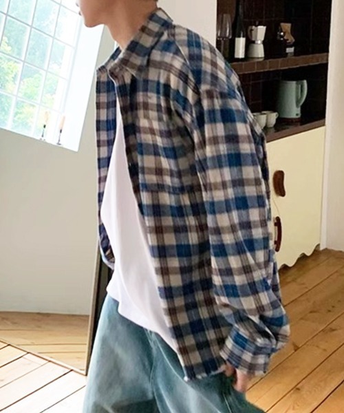 NOWLE（ノウル）の「【NOWLE】裾ダメージ加工 チェック柄 ボタンシャツ（シャツ/ブラウス・メンズ・ブルー・MEDIUM/LARGE/X-LARGE）」の2枚目の写真