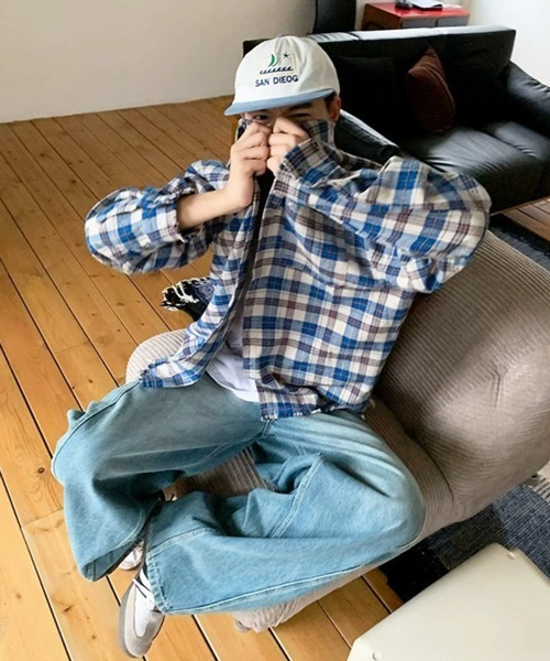 NOWLE（ノウル）の「【NOWLE】裾ダメージ加工 チェック柄 ボタンシャツ（シャツ/ブラウス・メンズ・ブルー・MEDIUM/LARGE/X-LARGE）」の4枚目の写真