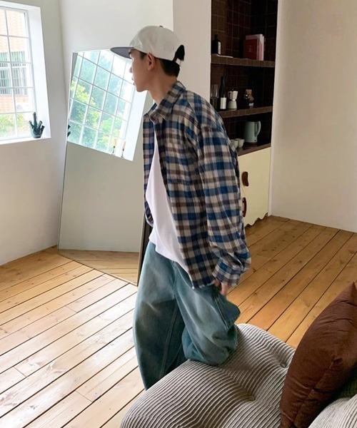 NOWLE（ノウル）の「【NOWLE】裾ダメージ加工 チェック柄 ボタンシャツ（シャツ/ブラウス・メンズ・ブルー・MEDIUM/LARGE/X-LARGE）」の13枚目の写真