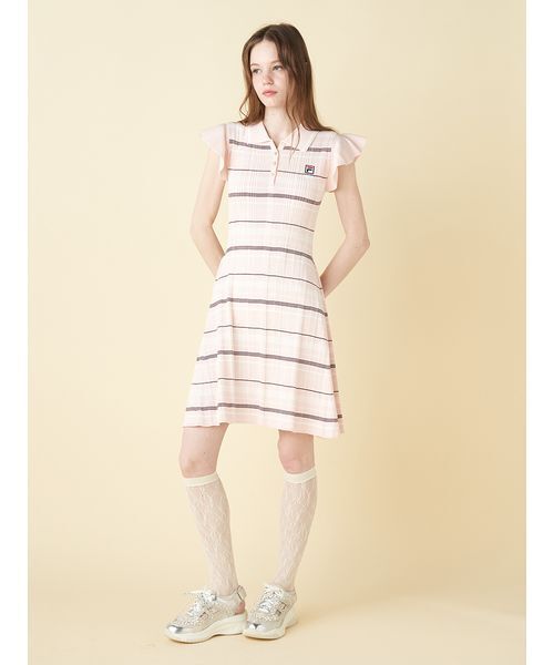 新品 FURFUR FILAコラボ ニットワンピース アイボリー FILAコラボ】ニットワンピース(ミニワンピース)｜ワンピース