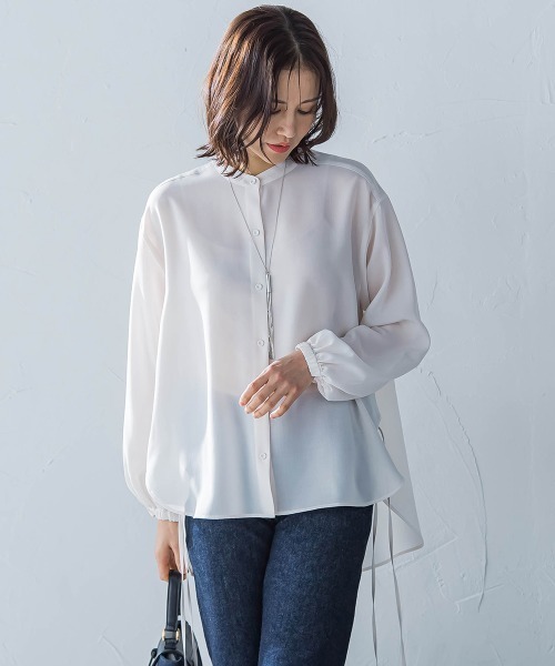 LAUTREAMONT（ロートレアモン）の「サイドリボンドレープブラウス≪イージーケア≫（シャツ/ブラウス・レディース・ライトブルー/イエロー/ブラック/ホワイト・9号）」の3枚目の写真