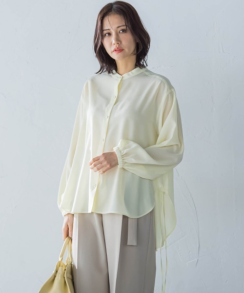 LAUTREAMONT（ロートレアモン）の「サイドリボンドレープブラウス≪イージーケア≫（シャツ/ブラウス・レディース・ライトブルー/イエロー/ブラック/ホワイト・9号）」の4枚目の写真