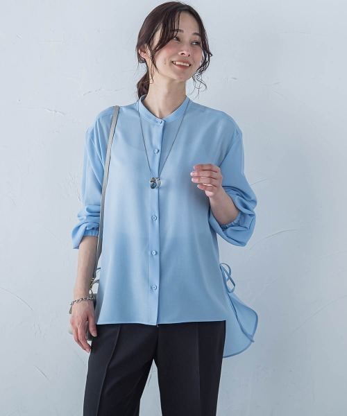 LAUTREAMONT（ロートレアモン）の「サイドリボンドレープブラウス≪イージーケア≫（シャツ/ブラウス・レディース・ライトブルー/イエロー/ブラック/ホワイト・9号）」の2枚目の写真