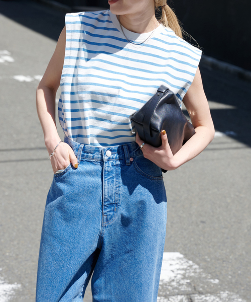 OUTDOOR PRODUCTS(アウトドアプロダクツ)の「VINTAGE LIKE ボーダーノースリTEE(Tシャツ/カットソー・レディース・ピンク/グリーン/ブルー系その他/ブラック・FREE)」の3枚目の写真