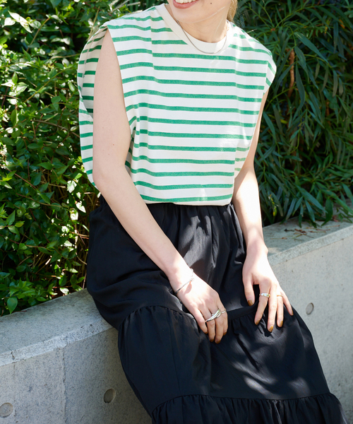 OUTDOOR PRODUCTS(アウトドアプロダクツ)の「VINTAGE LIKE ボーダーノースリTEE(Tシャツ/カットソー・レディース・ピンク/グリーン/ブルー系その他/ブラック・FREE)」の15枚目の写真