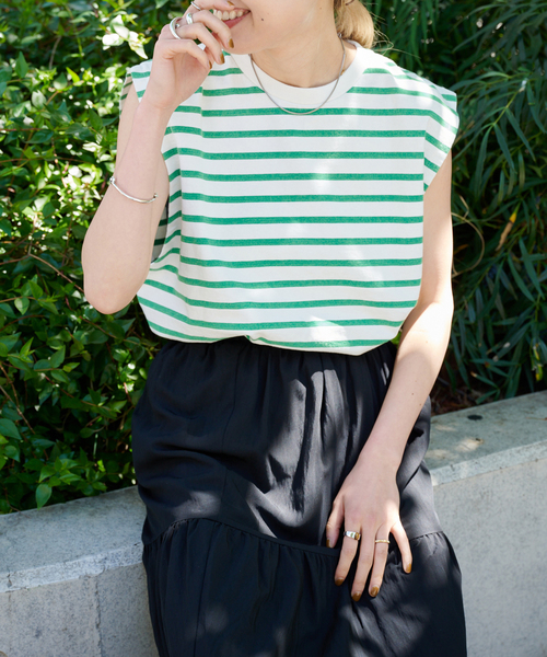 OUTDOOR PRODUCTS(アウトドアプロダクツ)の「VINTAGE LIKE ボーダーノースリTEE(Tシャツ/カットソー・レディース・ピンク/グリーン/ブルー系その他/ブラック・FREE)」の17枚目の写真