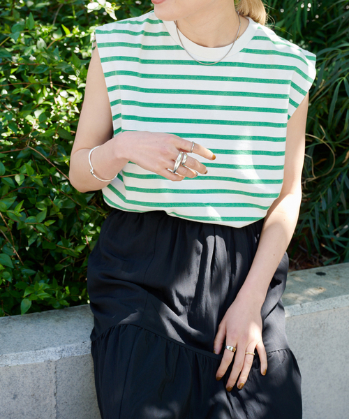 OUTDOOR PRODUCTS(アウトドアプロダクツ)の「VINTAGE LIKE ボーダーノースリTEE(Tシャツ/カットソー・レディース・ピンク/グリーン/ブルー系その他/ブラック・FREE)」の18枚目の写真