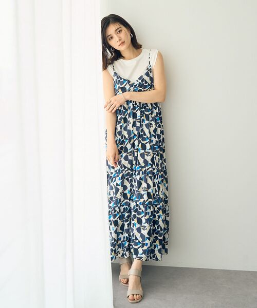 レベッカテイラー♡シルクブレンドティアードキャミワンピース 花柄 ギャザーリング 小花柄キャミワンピース Aライン ティアードロングワンピース