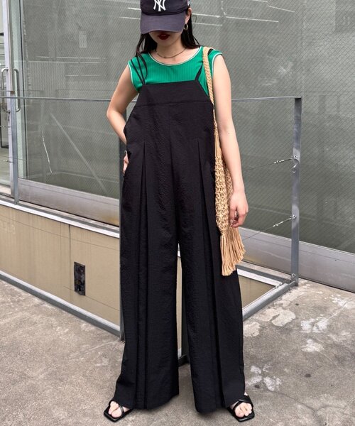 セール】【タンク付き】ムジ見えチェックサッカーサロペット