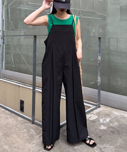 CIAOPANIC TYPY(チャオパニックティピー)の「【タンク付き】ムジ見えチェックサッカーサロペット(サロペット/オーバーオール・レディース・ブラック/ブルー/グリーン・SMALL/MEDIUM)」の7枚目の写真