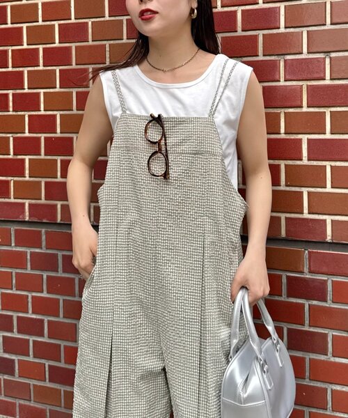 CIAOPANIC TYPY(チャオパニックティピー)の「【タンク付き】ムジ見えチェックサッカーサロペット(サロペット/オーバーオール・レディース・ブラック/ブルー/グリーン・SMALL/MEDIUM)」の14枚目の写真