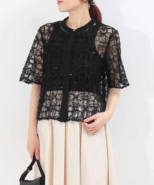 MICO COULIER(ミコクリエ)の「スパンコールチュールブラウス(シャツ/ブラウス・レディース・ブラック/オフホワイト・38)」の1枚目の写真