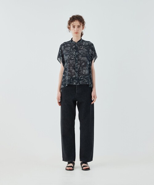 ブラウス シャツ LandScapeシルクストレッチ スタンドネックボックスシャツ レディース LandScapeシルクストレッチ スタンドネックボックスシャツ