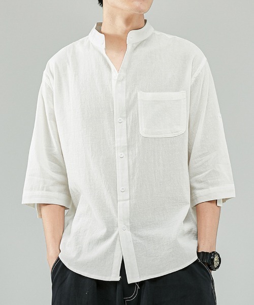 shoppinggo(ショッピングゴー)の「シャツ メンズ 7分袖シャツ(シャツ/ブラウス・レディース・ホワイト/グリーン/ブラック・M/L/XL/XXL/XXXL)」の1枚目の写真